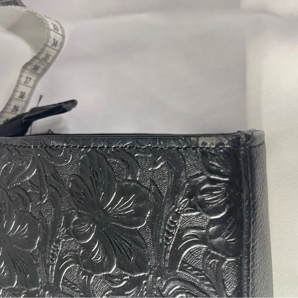 Elegant Black Floral Embossed Shoulder Bag